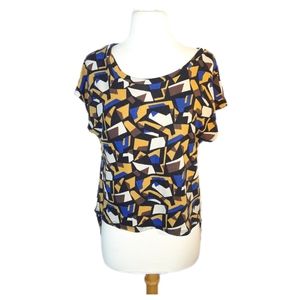 💜 Janette Fashion Top Women Short Sleeve Top Relaxed Fit Abstract Shirt M